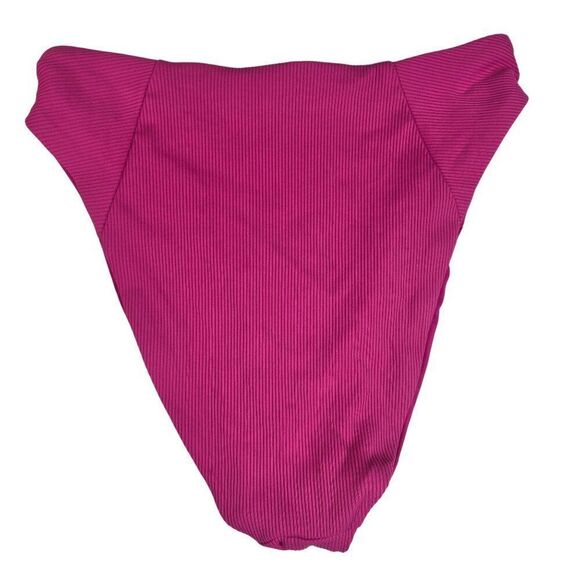 New Becca Womens Small Ribbed Pink Bikini Bottom High Waist Hi Cut - Picture 4 of 4